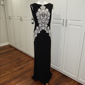 Tadashi Shoji low back black evening gown